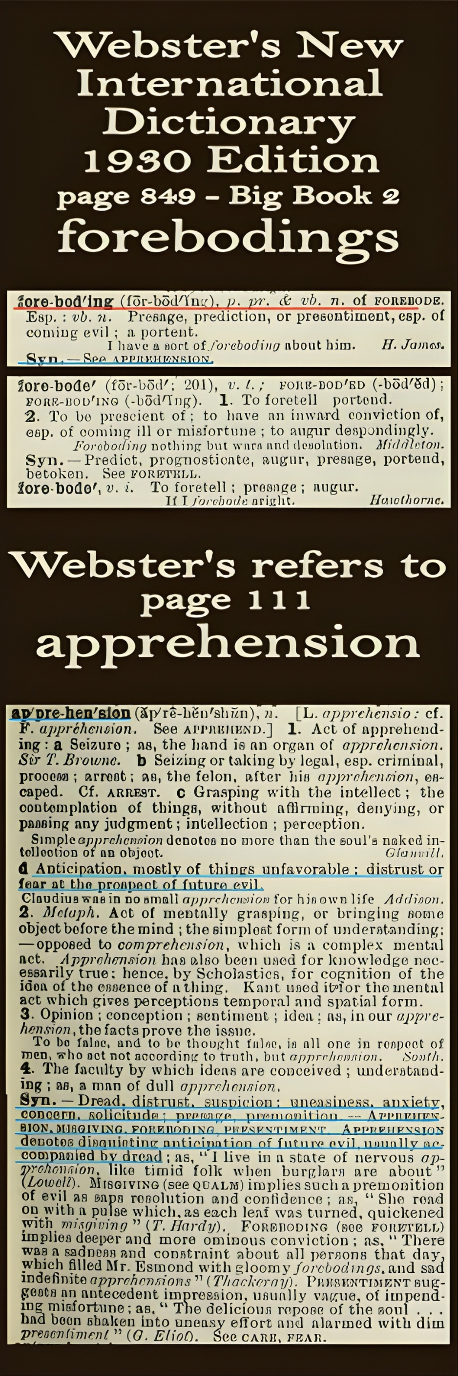Webster's definition of forebodings