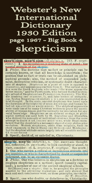 Webster's definition of skepticism