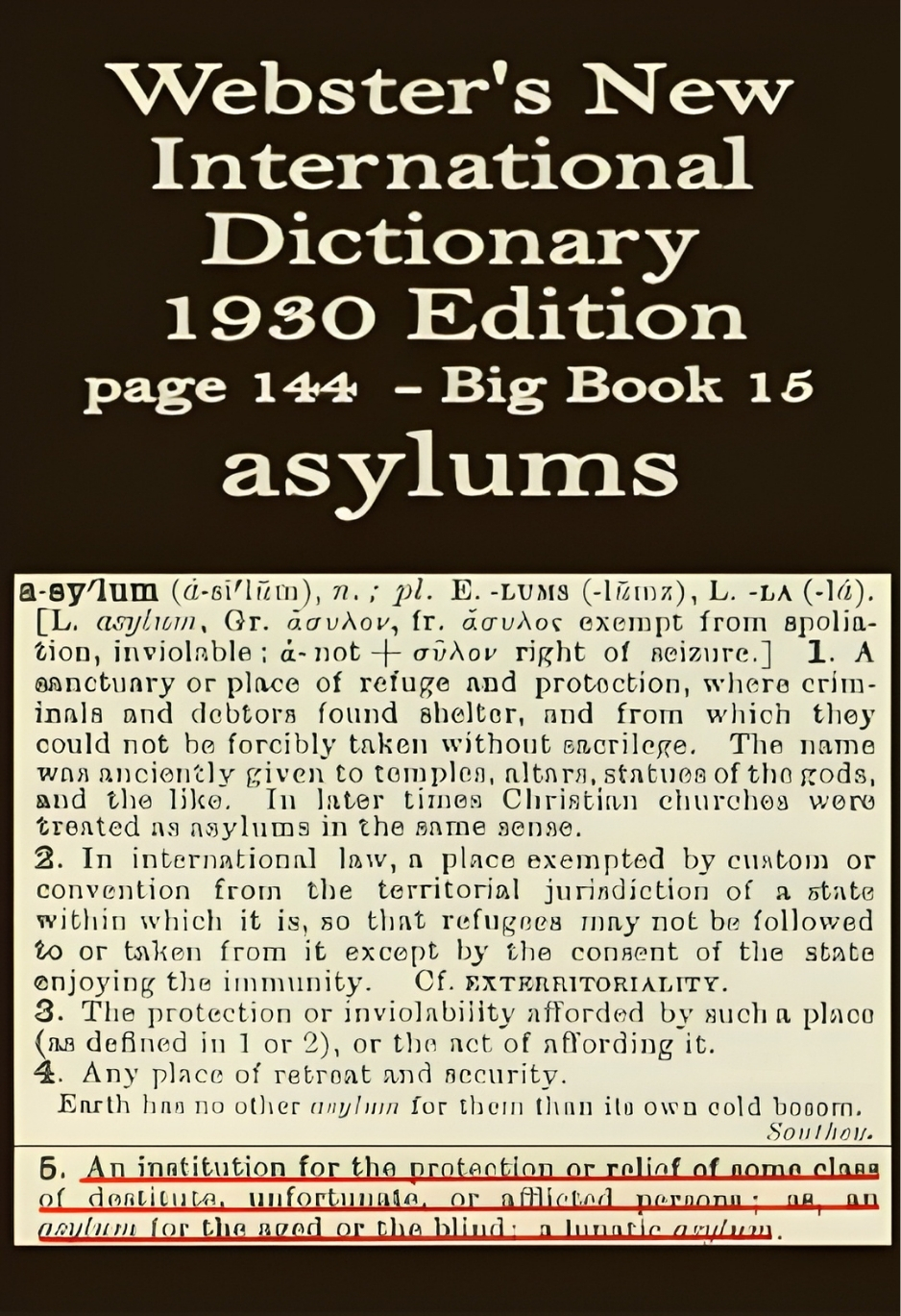 Webster's definition of asylums