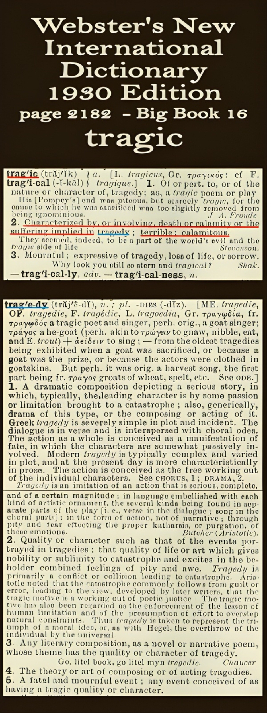 Webster's definition of tragic
