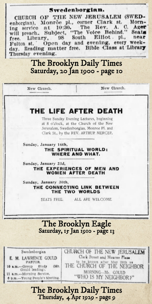 Newspaper ads - Swedenborgian Brooklyn Church