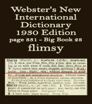 Webster's definition of flimsy
