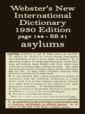 Webster's definition of asylums